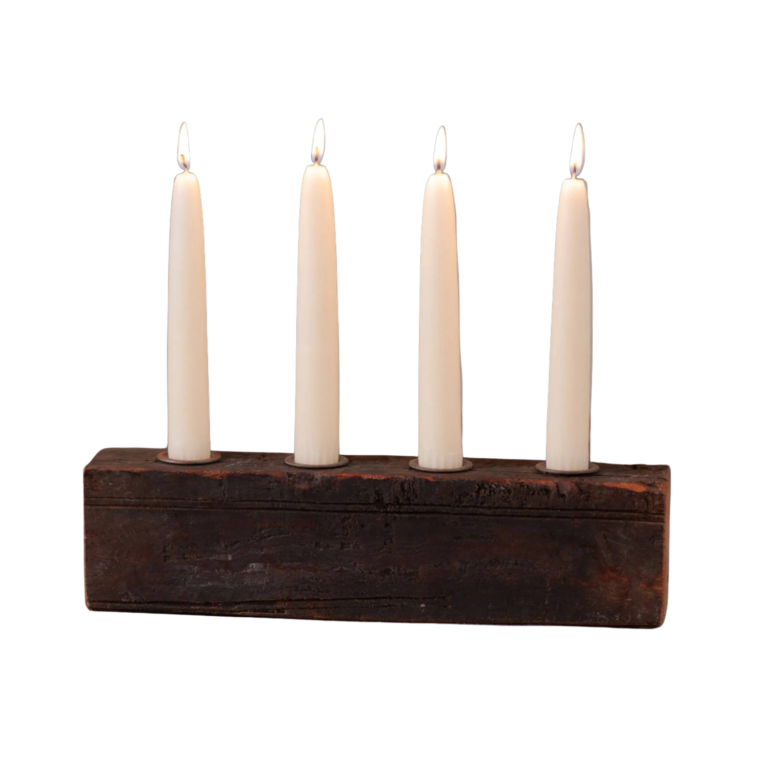 Vintage Wood Block Four Candle Holder